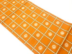 格子に抽象丸文模様織出し袋帯